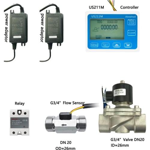 US211M-USS-HS43TB Dosage Controller Machine Quantitative Control with SUS304 Solenoid Valve 24V and DN20 Inox Flowsensor Turbine