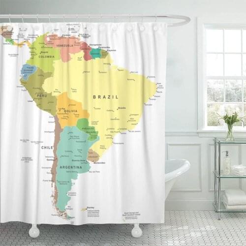 Central South America Map Paraguay Peru Argentina Barbados Bolivia Shower Curtain Waterproof 72 x 78 inches Set with Hooks