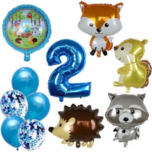 11pcs/lot Jungle Hedgehog Fox Raccoon squirrel Balloons Cartoon Animal foil number Balloon Birthday Safari Party Decor kids toys