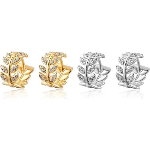 Leaves With Rhinestone Earrings WomenS Inlaid Crystal Zircon Earrings Ear Clip Jewelry Fashion Cute Earrings Gift