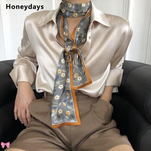 Lady Flower Designer Long Scarf 100% Mulberry Silk Scarf Womens Foulard Luxe Twilly Scarf for Bag Neckerchief Stewardess Scarf