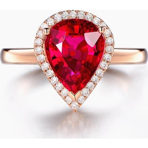 Vintage water drop red crystal ruby gemstones diamonds rings for women 14k rose gold color jewelry bijoux bague romantic gifts