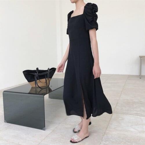 2021 New Summer Fashion Ladies Dress Puff Sleeve Slim High Quality Women Dresses Solid Color Casual Elegant Female Dress T213