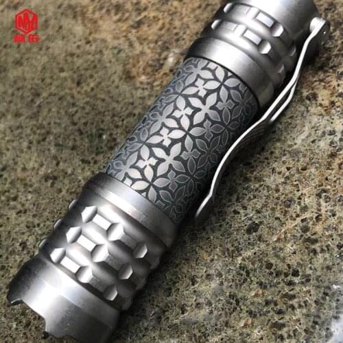 1PC EDC Titanium Alloy 18650 Strong Light Flashlight 4 LED Cool White 6500k Outdoor Camping Lights Comes With Battery Charger