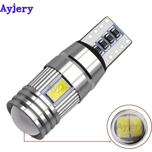 AYJERY 400Pcs T10 Canbus 6 SMD 5630 5730 White 6 LED Len W5W 194 168 LED Light Bulb 12V Error Free Reading License Plate Lights