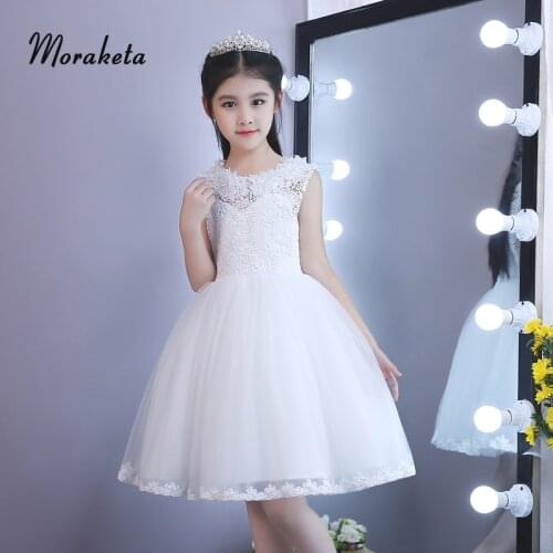 Ball Gown Knee-length First Communion Dresses For Girls O-neck Sleeveless Prinecss Tulle White Flower Girl Dresses
