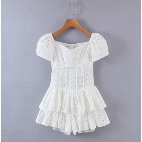 White Rompers Womens Jumpsuit Shorts Fashion Clothes Solid Sexy Hollow Out High Street Cotton Shorts Summer Women Wholesale