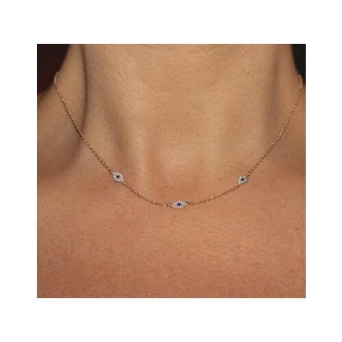 Guarantee 925 sterling silver Blue zirconia Evil Eye Necklace Pendants Necklaces For Women Protect 35+10cm chain