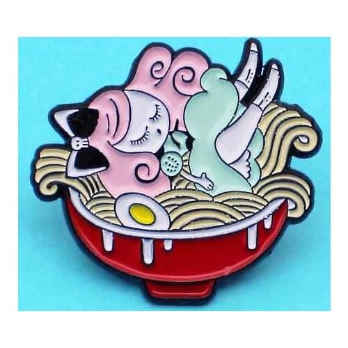 Noodle bowl Girls sleeping Brooch Enamel Pins Girl falls into bowl Brooches Badges badge kids gift