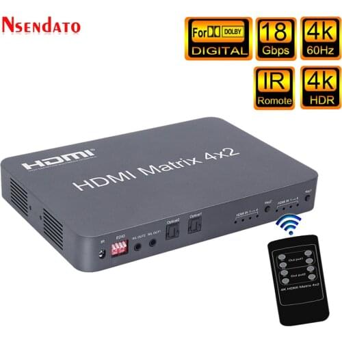 HDMI Matrix 4x2 4K @ 60Hz HDR Switch Splitter 4 in 2 out Optical SPDIF 3.5mm jack Audio Extractor HDMI Switcher For PS3 PS4 HDTV