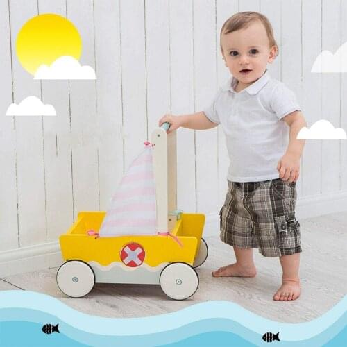 Solid Wood Baby Walker Multi-Functional Educational Childrens Storage Toddler 2-in-1 Cart Toy Gift