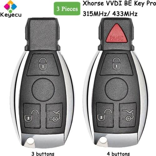 KEYECU 3PCS/Lot Xhorse VVDI BE Key Pro Improved Version Remote Key - 3 4 Buttons & 315MHz 433MHz Generic - FOB for Mercedes-Benz
