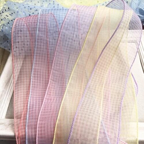 Kewgarden Hemming Plaid Voile Ribbon 6cm 60mm Handmade Tape DIY Girl Hairbow Accessories Riband Wholoesale 25 Meters