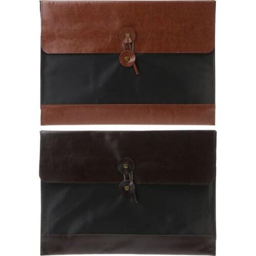 Retro Men Women Leather File Folder Document Organizer Storage Bag Envelope Meeting Travel Conference Holder