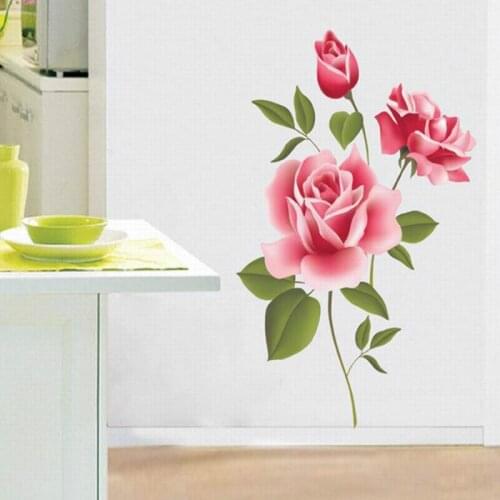 Nice Pink Rose Flower Wall Sticker Background Door Living TV Room Bedroom Kindergarten Festival Decoration Decals Removable Pvc
