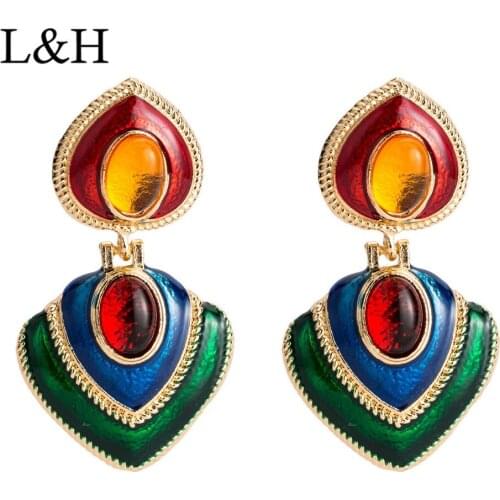L&H Exaggeration ZA Multi-Color Drop Earring For Women Wedding Jewelry Fashion Shiny Long Dangle Statement Earrings Brincos 2019