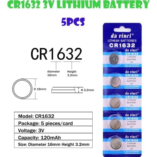 CR1632 5Pcs=1Card Lithium 3V Button Battery ECR1632 BR1632 LM1632 Cell Coin Batteries 120mAh For Watch Electronic Toy Remote