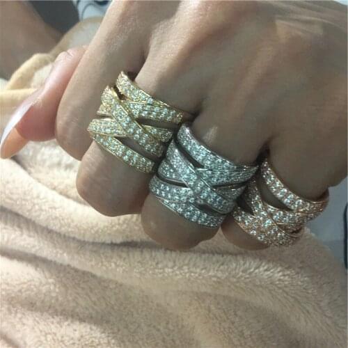 Statement Across ring Silver color Pave AAAAA Cz Stone Fashion wedding band rings for women Bridal Party Jewelry