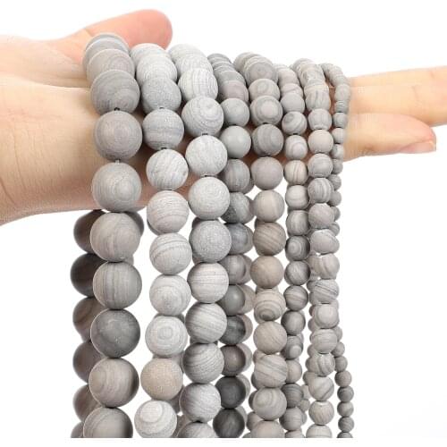 Matte Frosted Grey Veins Natural Stone Beads Round Loose Spacer Beads For Jewelry Making DIY Charm Bracelet Necklace 6/8/10/12MM