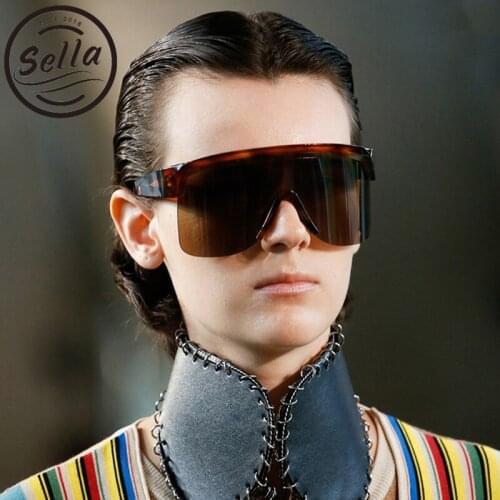 Sella European Style Fashion Women Men Oversized Conjoined Square Sunglasses Trending Semi-Rimless Goggle Punk Sun Glasses Shade