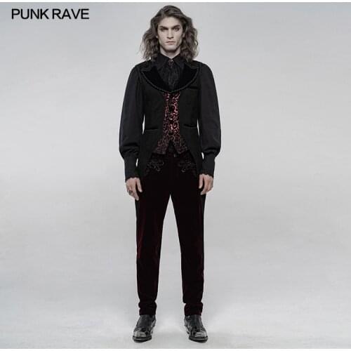 PUNK RAVE Mens Gothic Gorgeous Classic Texture Swallowtail Mid-length Velvet Vest Party Club Elegant Dress Waistcoat