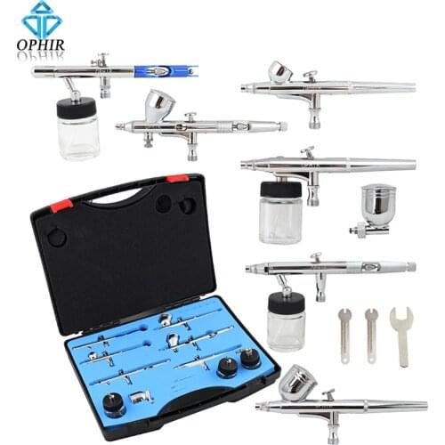 OPHIR 6PCS Airbrush Kit Set 0.35MM Dual Action Air Brush Spray Gun for Nail Art Body Paint Model Hobby Cake Decorating_AC048