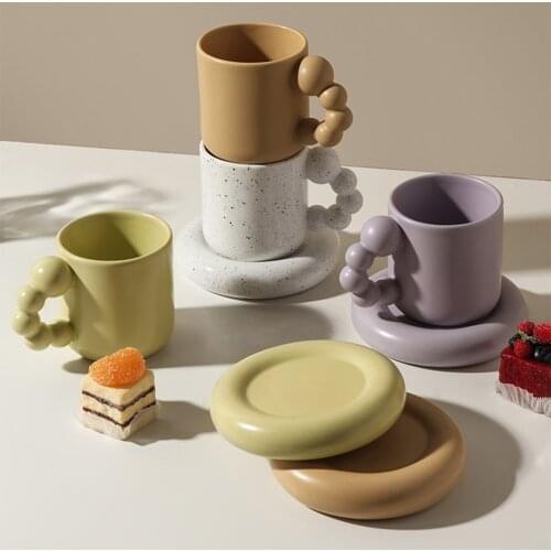 Nordic Ceramic Speckled Bold Mug Plate set Coffee Milk Tea Cup 325ml Dinnerware Western Dish Dessert Plate Cake Rustic Dishware