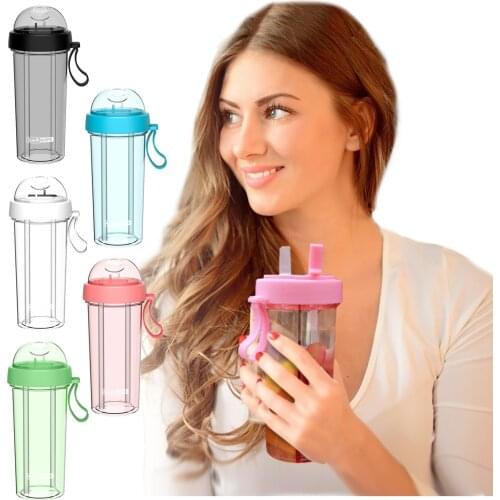 New Double-sided Water Bottle With Super Large Capacity Dual Purpose Straw Bottle Adult Children Water Bottle Plastic Water Pot