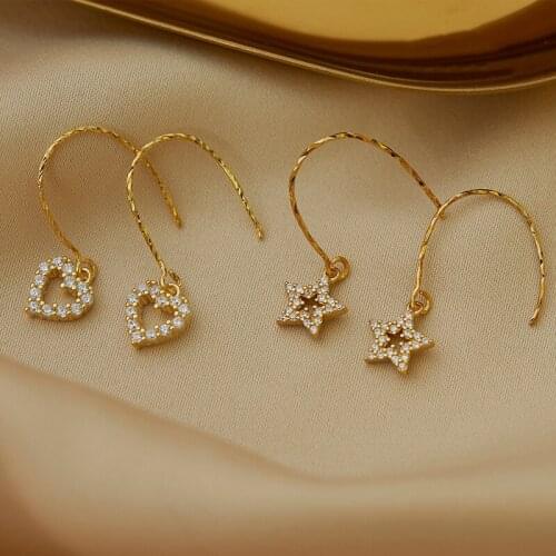 New Elegant Drop Earrings S925 Silvery Minimalism Romantic Heart/Star Exquisite Ear Hook Womens Engagement Fashion Jewelry Gift