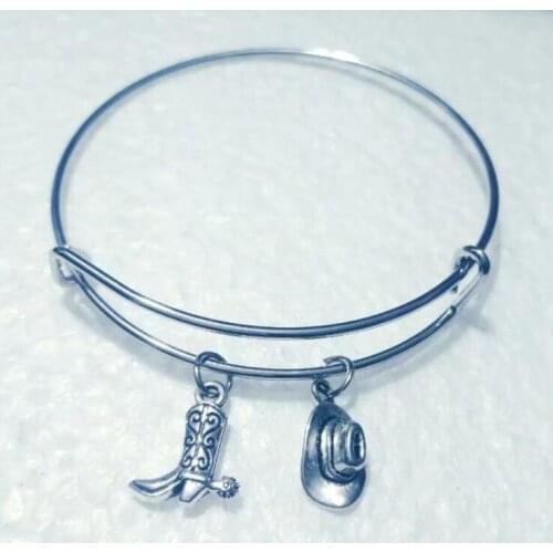 New Hot Cowboy boots cowboy hat Alloy Bracelet Snake Chain Charm Bracelet Female BFF Friendship Jewelry