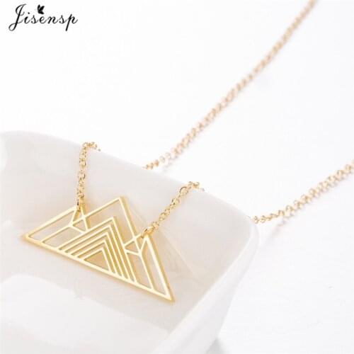 Jisensp Stainless Steel Pendant Necklace Geometric Hollow Mountain Long Chain Necklace Fashion Jewelry for Women Men Party Gift