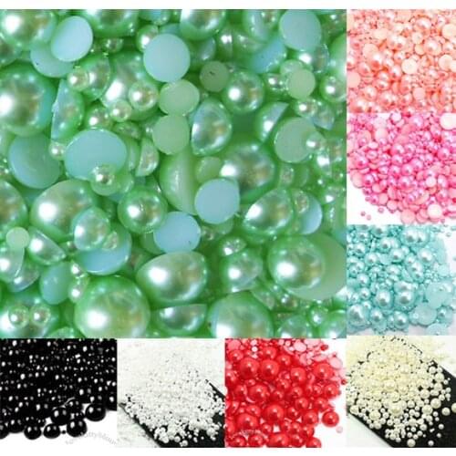 500Pcs Mixed 2-10mm Green Half Round Pearl Beads Craft Cabochon Scrapbook Decoration Flatback Nail Art Garment Beads DIY
