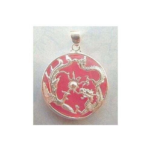 Pink Silver Dragon Phoenix Pendant and Necklace / Shiping