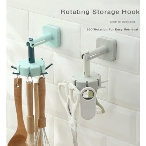 360 Degrees Rotated Kitchen Hooks Self Adhesive 7 Hooks Home Wall Door Hook Handbag Clothes Ties Bag Hanger Hanging Rack