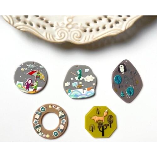 DIY earrings cartoon fashion comic character owl hedgehog fox micro-relief acrylic earrings material