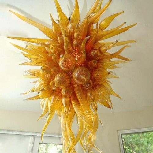 Modern Led Chandelier Lamp Luxury Amber Hand Blow Glass Chain Pendant Lights Decoration Lustre for Living Dining Room Bedroom