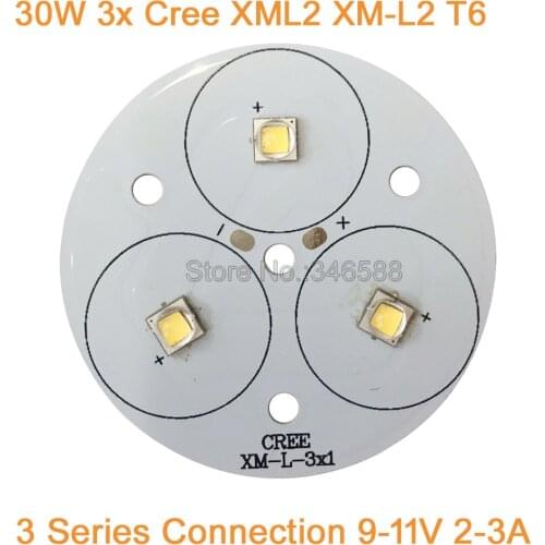 30W Cree XLamp 3 Series XM-L2 XML2 T6 Cool White Warm White Neutral White LED Light 9-11V 2-3A on 50mm PCB Board for Flashlight