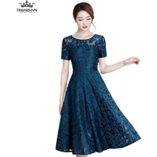 TNLNZHYN Women clothing dress summer new fashion Short sleeve slim large size casual high-end Sexy Female long Lace dress QW29