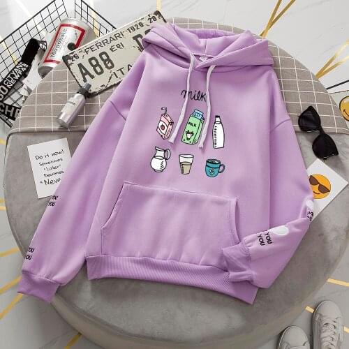 Best Friends Milk Hoodie Winter Harajuku Pullovers Graphic Embroidery Streetwear Kawaii Sweatshirt Women Plus Size Hoodies Tops