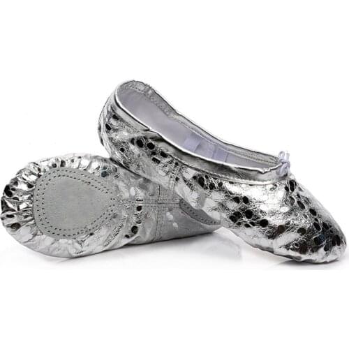 USHINE new style gold silver body-shaping training Yoga slippers shoes gym belly ballet dance shoes children girls woman