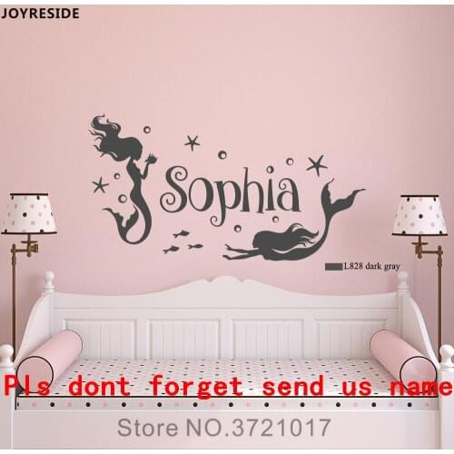 JOYRESIDE Wall Decal Vinyl Sticker Personalized Custom Name Mermaid Home Decor Nursery Girls Baby Kids Bedroom Design Art XY057