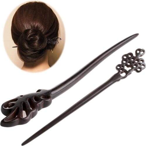 HighQuality Women Wooden Hair Stick Pin Handmade Carved Wood Black Vintage Hair Accessories