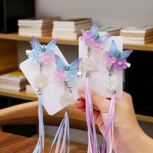 1Pc Chinese Style Butterfly Tassel Hair Clips Crystal Handmade Ancient Headwear for Sweet Girls Kids Hair Accessories