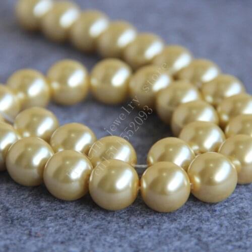14mm Golden Yellow Color Shell Pearl Loose Beads Fit for Making Bracelet Necklace DIY Manual Accessories Parts Jewelry Wholesale