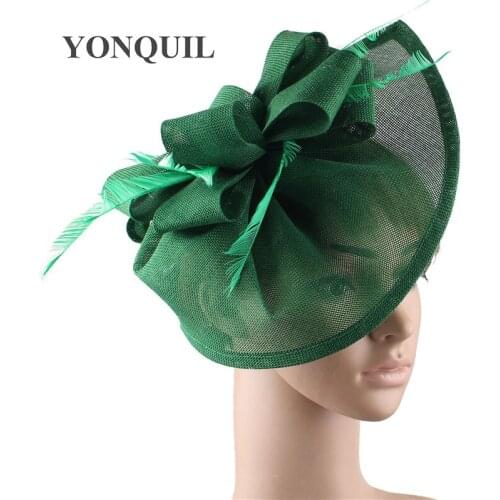 Vintage green wedding hair fascinator hats with fancy feather on head band for women party married race headwear hairclips SYF66