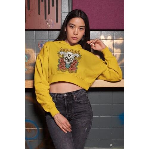 Angemiel Wear Freedom Of Women Yellow Short Hooded Sweatshirt