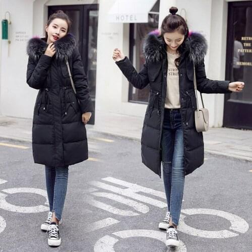 Womens Down Jacket 2020 Winter Coat Women Racoon Fur Collar Long White Coats and Jackets for Women Doudoune Femme KJ783