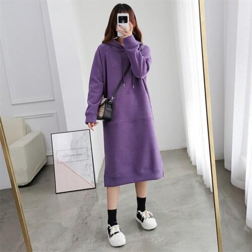 Candy Color Women Sweatshirt Dress 2020 Winter Thicken Hooded Straight Dress Women Autumn All-Match Vestidos Plus Size