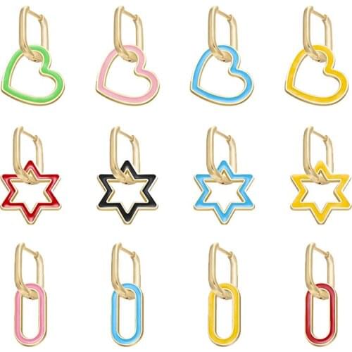 ZHUKOU 1 piece gold color small hoop earrings with heart/star/rectangle charms Popular womens earrings jewelry model:VE211