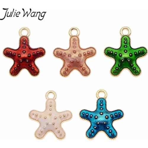 Julie Wang 10pcs Enamel Small Starfish Charms Alloy Gold Tone Sea Beach Pendant Necklace Bracelet Jewelry Making Accessory